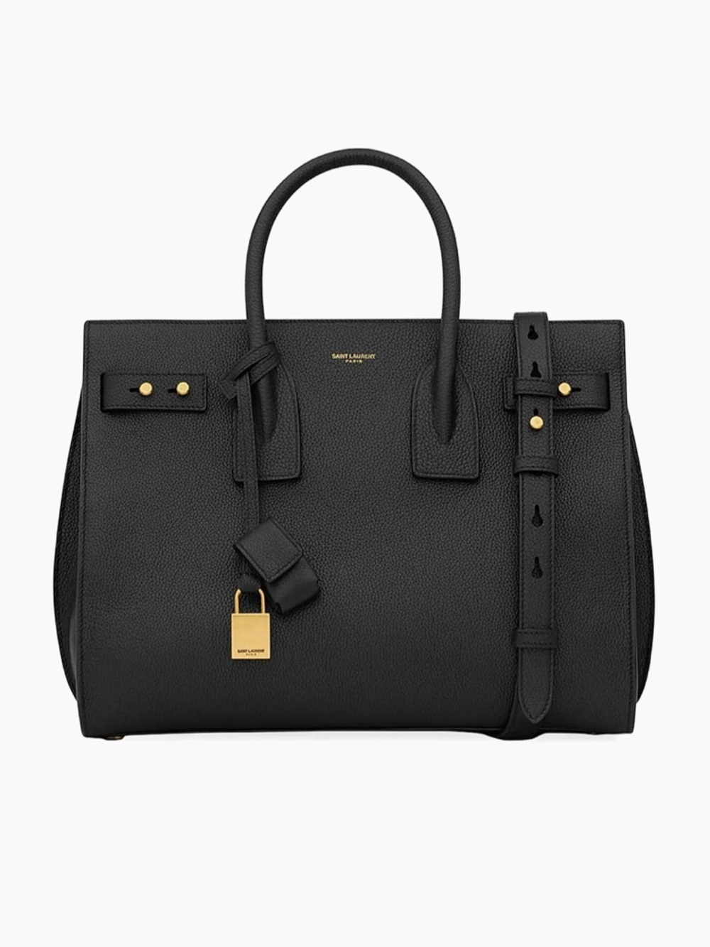 Saint Laurent Black Leather Sac de Jour-Style Satchel with Gold Hardware